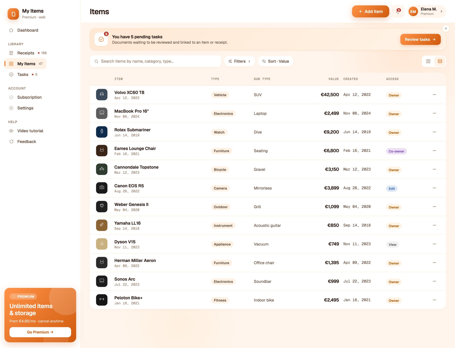 MyItems: items in your registry